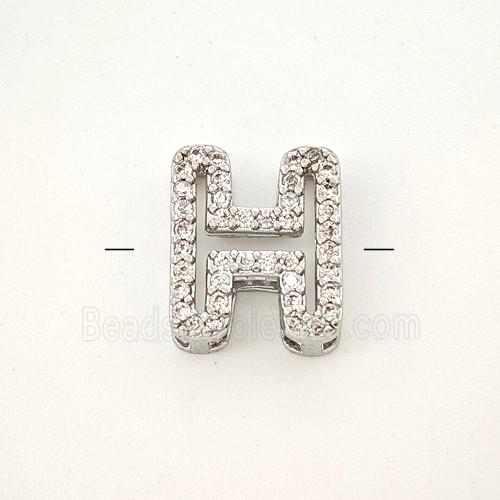 Copper Letter-H Beads Pave Zirconia Platinum Plated