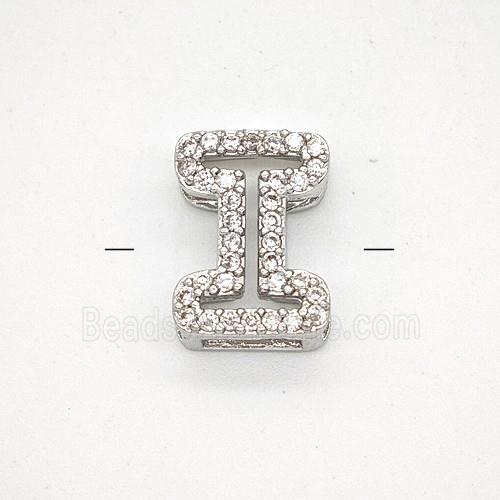 Copper Letter-I Beads Pave Zirconia Platinum Plated