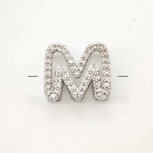 Copper Letter-M Beads Pave Zirconia Platinum Plated