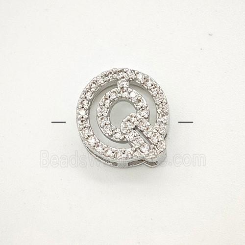 Copper Letter-Q Beads Pave Zirconia Platinum Plated