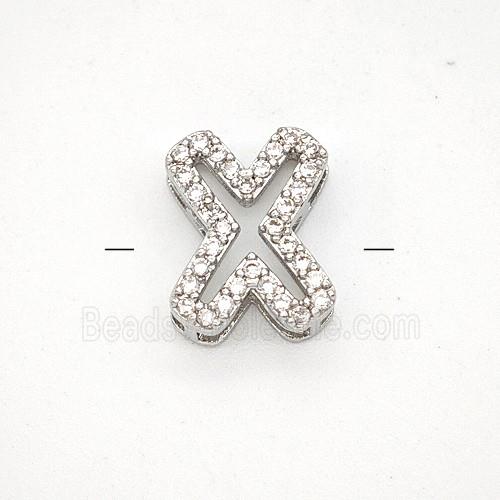 Copper Letter-X Beads Pave Zirconia Platinum Plated