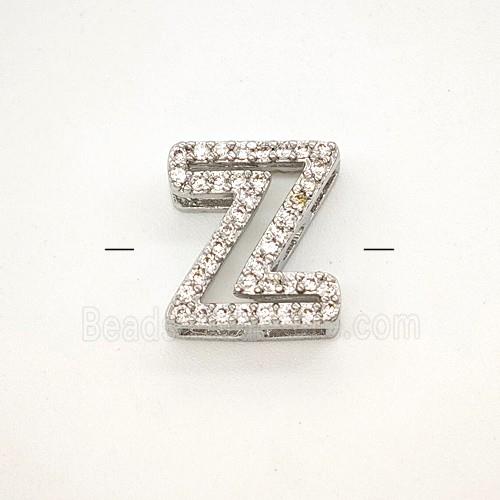Copper Letter-Z Beads Pave Zirconia Platinum Plated