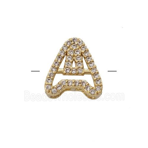 Copper Letter-A Beads Pave Zirconia Gold Plated