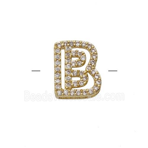 Copper Letter-B Beads Pave Zirconia Gold Plated