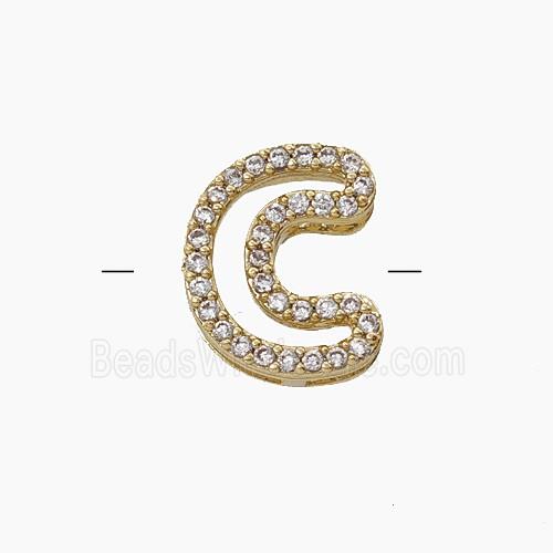 Copper Letter-C Beads Pave Zirconia Gold Plated