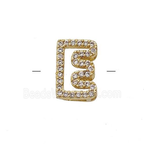 Copper Letter-E Beads Pave Zirconia Gold Plated