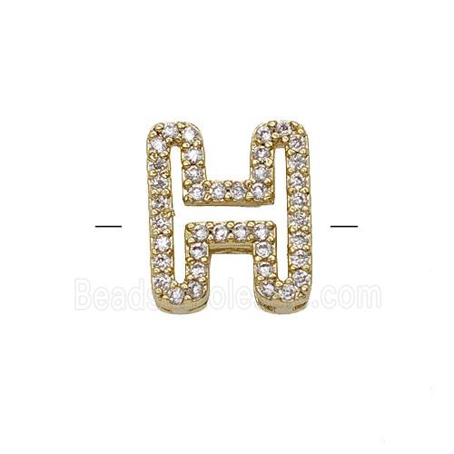 Copper Letter-H Beads Pave Zirconia Gold Plated
