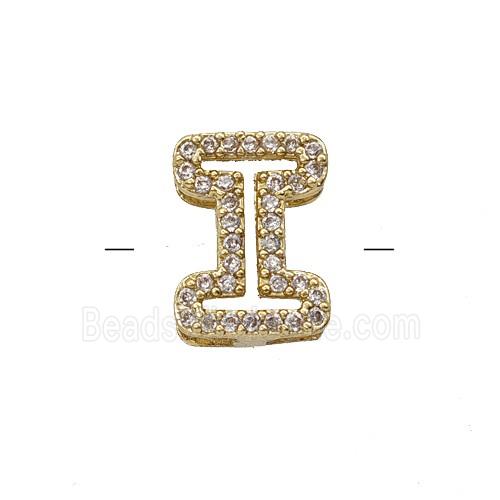 Copper Letter-I Beads Pave Zirconia Gold Plated