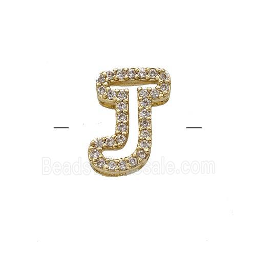 Copper Letter-J Beads Pave Zirconia Gold Plated