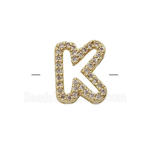 Copper Letter-K Beads Pave Zirconia Gold Plated