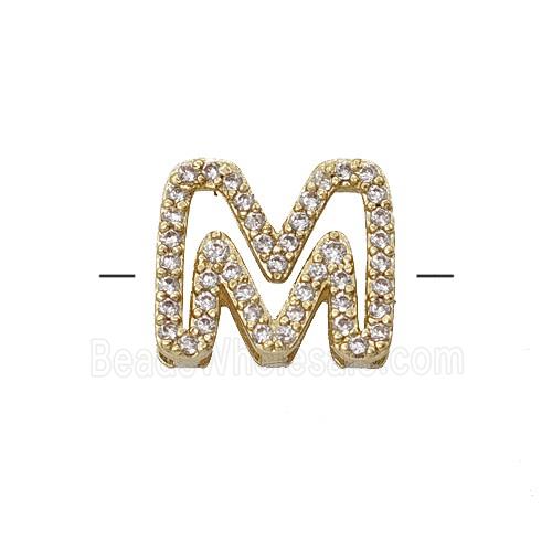 Copper Letter-M Beads Pave Zirconia Gold Plated