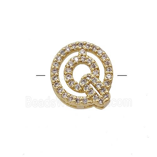 Copper Letter-Q Beads Pave Zirconia Gold Plated