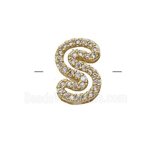 Copper Letter-S Beads Pave Zirconia Gold Plated
