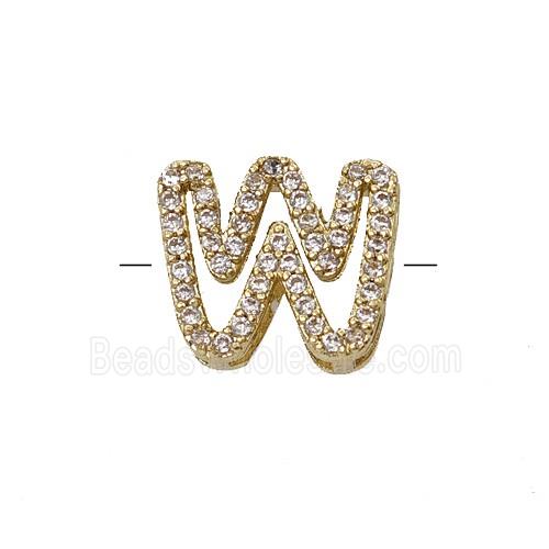 Copper Letter-W Beads Pave Zirconia Gold Plated