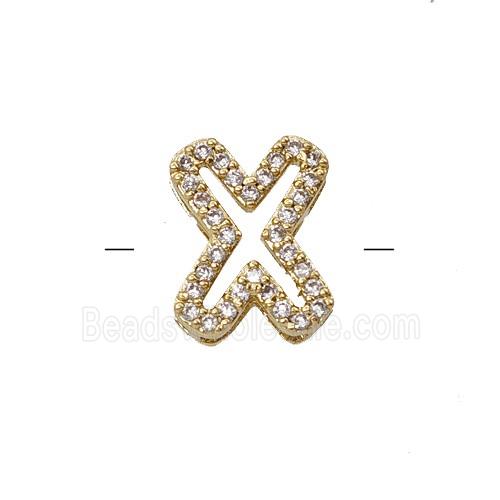 Copper Letter-X Beads Pave Zirconia Gold Plated