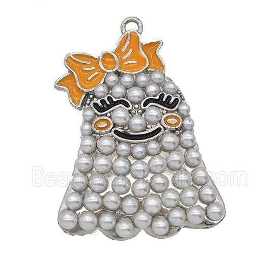 Halloween Ghost Charms Copper Pendant Pave Resin Enamel Bowknot Platinum Plated