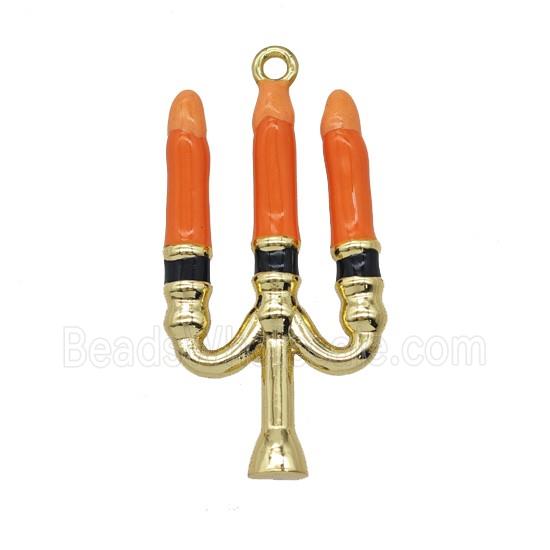 Halloween Candler Charms Copper Pendant Red Enamel Gold Plated