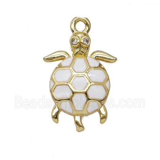 Copper Tortoise Pendant White Enamel Gold Plated