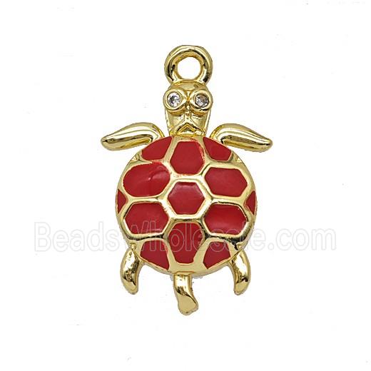 Copper Tortoise Pendant Red Enamel Gold Plated
