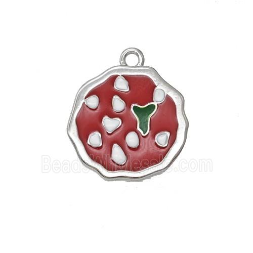 Copper Pizza Pendant Sweet Heart Red Enamel Platinum Plated