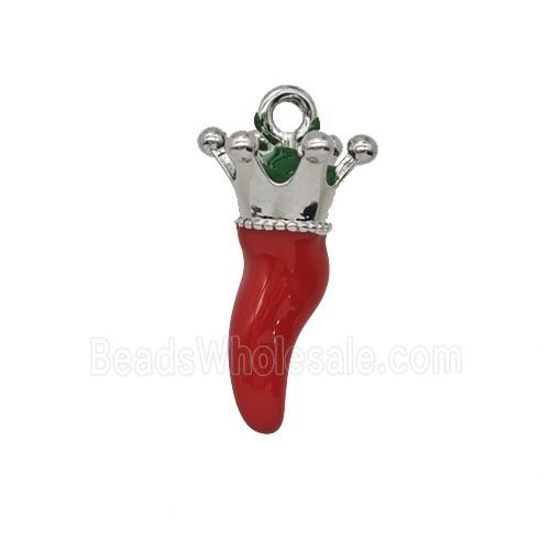 Copper Chili Pendant Red Enamel Crown Platinum Plated