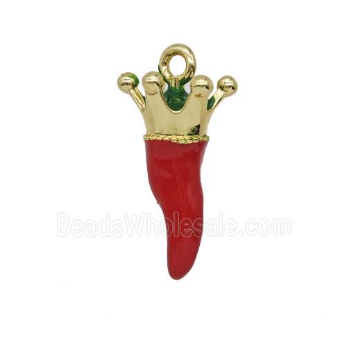 Copper Chili Pendant Red Enamel Crown Gold Plated