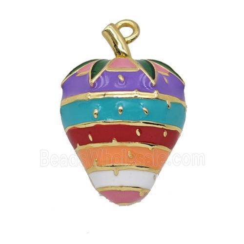Copper Strawberry Pendant Multicolor Enamel Gold Plated