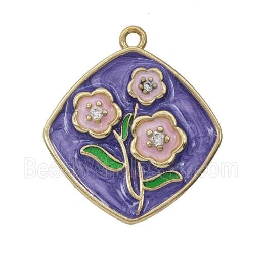 Copper Flower Pendant Enamel Gold Plated