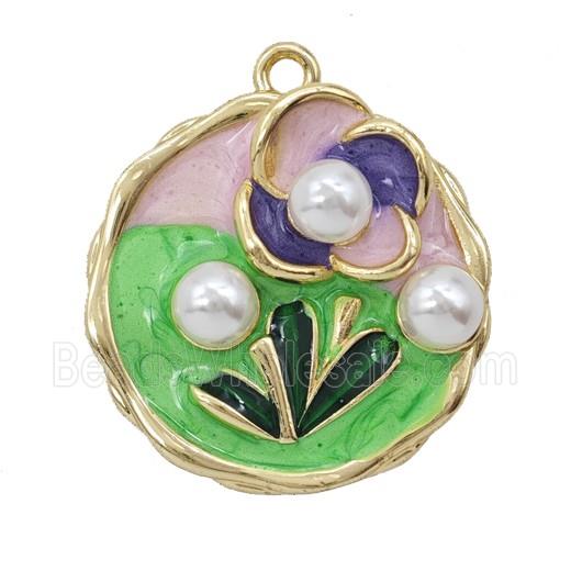 Copper Flower Pendant Pave Resin Enamel Gold Plated