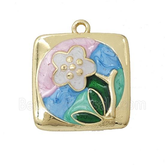 Copper Flower Pendant Pave Resin Enamel Gold Plated