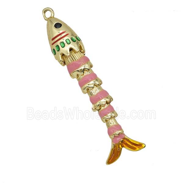 Copper Fish Pendant Pink Enamel Gold Plated
