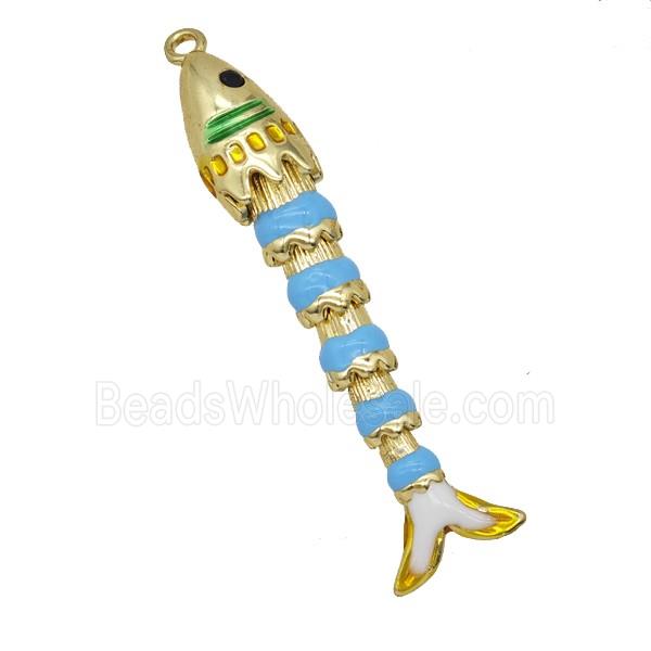 Copper Fish Pendant Blue Enamel Gold Plated
