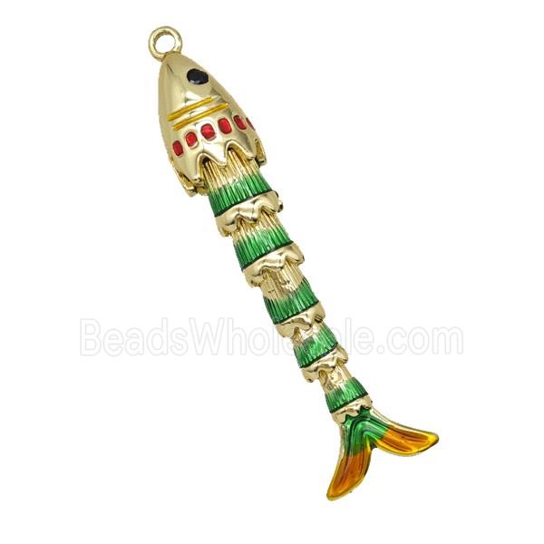 Copper Fish Pendant Green Painted Gold Plated