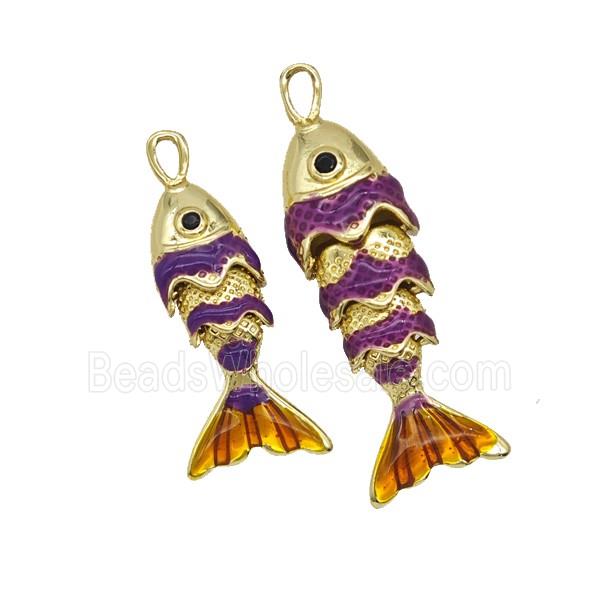 Copper Fish Pendant Purple Painted Gold Plated