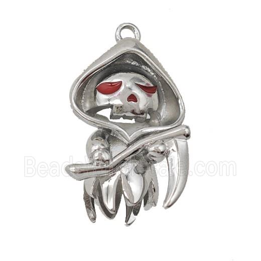 Halloween Gothic Grim Reaper Death Charms Copper Pendant Red Enamel Platinum Plated