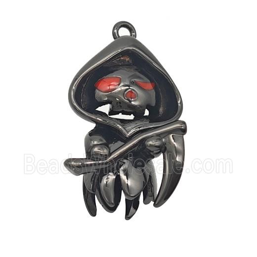 Halloween Gothic Grim Reaper Death Charms Copper Pendant Red Enamel Black Plated