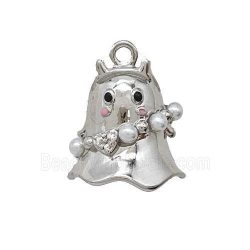 Halloween Ghost Charms Copper Pendant Pave Resin Platinum Plated