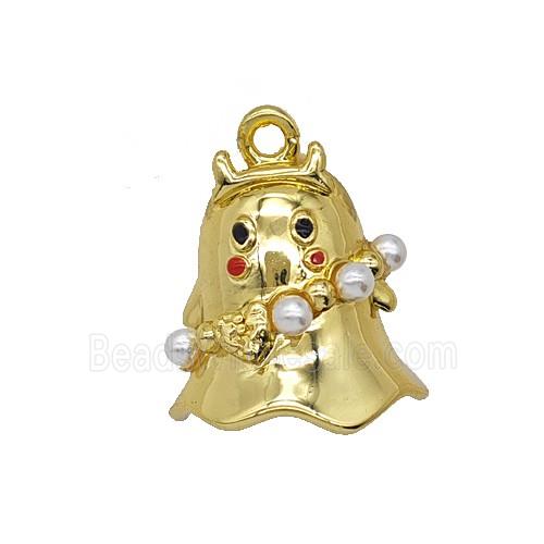 Halloween Ghost Charms Copper Pendant Pave Resin Gold Plated