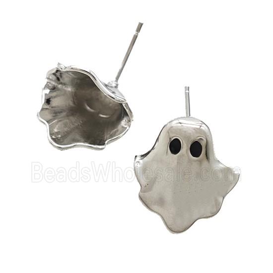 Halloween Ghost Copper Stud Earrings Platinum Plated