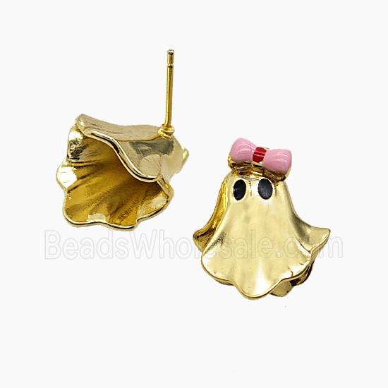 Halloween Ghost Copper Stud Earrings Enamel Bowknot Gold Plated
