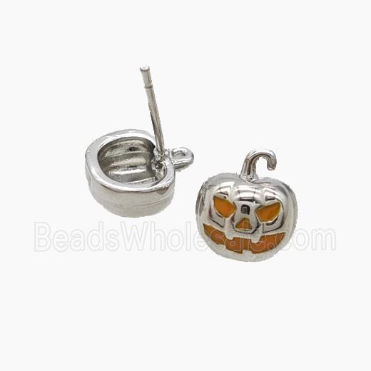 Halloween Pumpkin Copper Stud Earrings Enamel Platinum Plated
