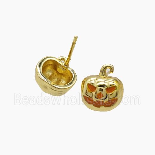 Halloween Pumpkin Copper Stud Earrings Enamel Gold Plated