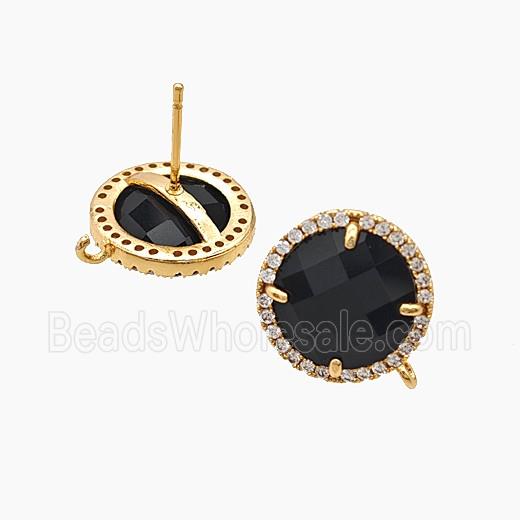 Copper Circle Stud Earrings Pave Zirconia Jadeite Glass Gold Plated