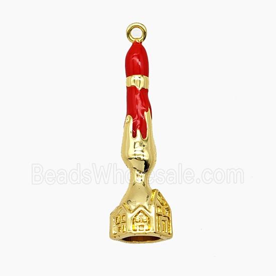 Halloween Candler Copper Pendant Red Enamel Gold Plated