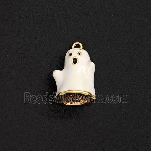 Halloween Ghost Charms Copper Pendant White Enamel Gold Plated