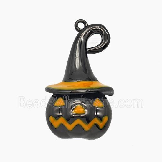 Halloween Pumpkin Charms Copper Pendant Orange Enamel Black Plated