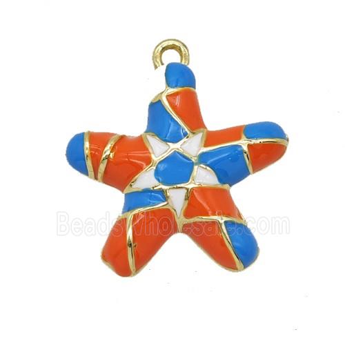 Copper Star Pendant Red Blue Enamel Gold Plated