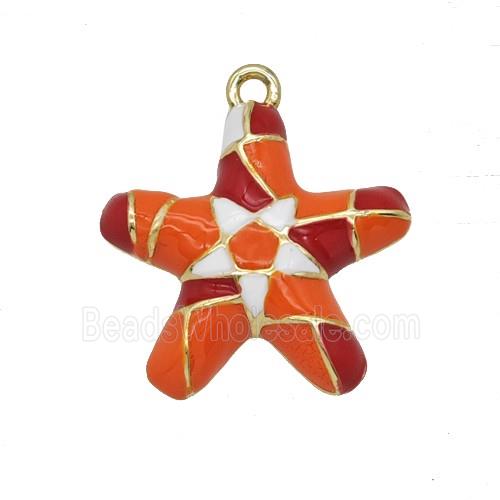 Copper Star Pendant Red Enamel Gold Plated