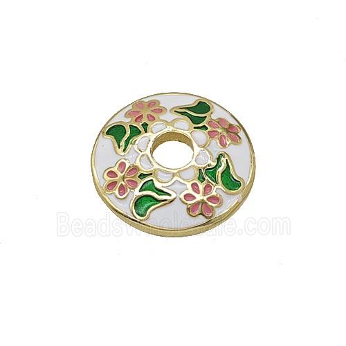 Copper Beadcaps White Enamel Flower Gold Plated