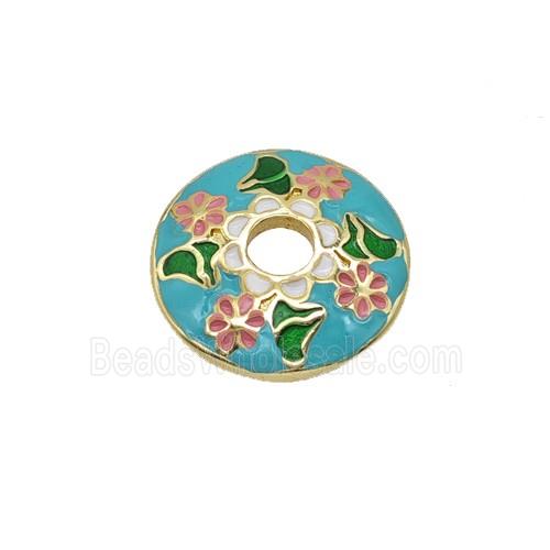 Copper Beadcaps Blue Enamel Flower Gold Plated